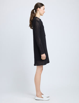 Proenza Schouler Side full length image of model wearing Micah Dress in Open Crochet in Black