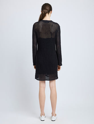 Proenza Schouler Back full length image of model wearing Micah Dress in Open Crochet in Black