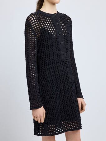 Proenza Schouler Detail image of model wearing Micah Dress in Open Crochet in Black