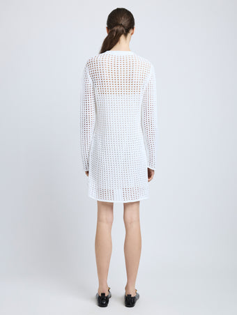 Proenza Schouler Back full length image of model wearing Micah Dress in Open Crochet in Off White