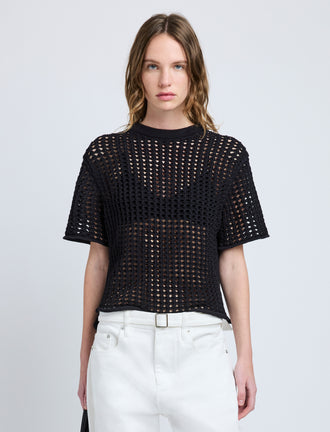 Proenza Schouler Front cropped image of model wearing Kimia Top in Open Crochet in Black
