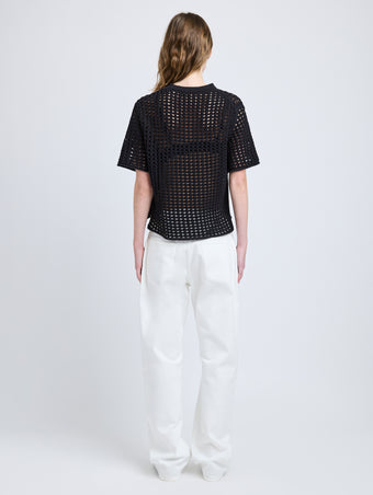 Proenza Schouler Back full length image of model wearing Kimia Top in Open Crochet in Black