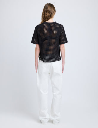Proenza Schouler Back full length image of model wearing Kimia Top in Open Crochet in Black