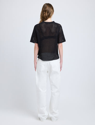 Proenza Schouler Back full length image of model wearing Kimia Top in Open Crochet in Black