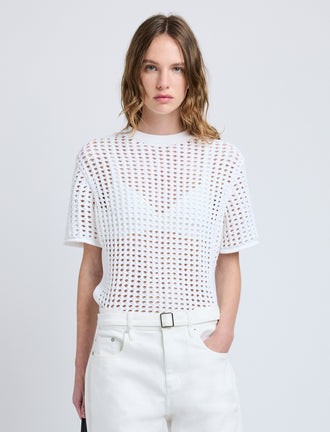 Proenza Schouler Front cropped image of model wearing Kimia Top in Open Crochet in Off White