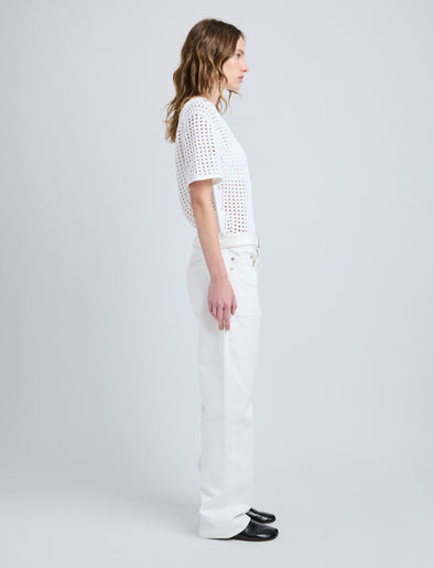 Proenza Schouler Side full length image of model wearing Kimia Top in Open Crochet in Off White