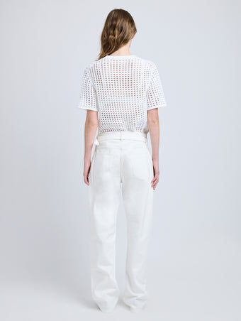 Proenza Schouler Back full length image of model wearing Kimia Top in Open Crochet in Off White