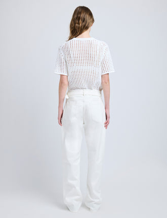 Proenza Schouler Back full length image of model wearing Kimia Top in Open Crochet in Off White