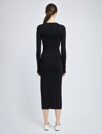 Proenza Schouler Back full length image of model wearing Ryanne Skirt in Column Rib in Black