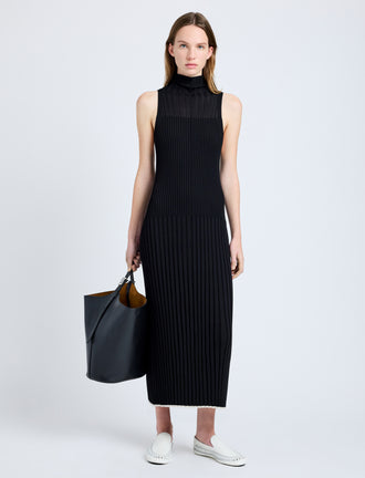 Proenza Schouler Front full length image of model wearing Maia Dress in Midweight Viscose Rib in Black