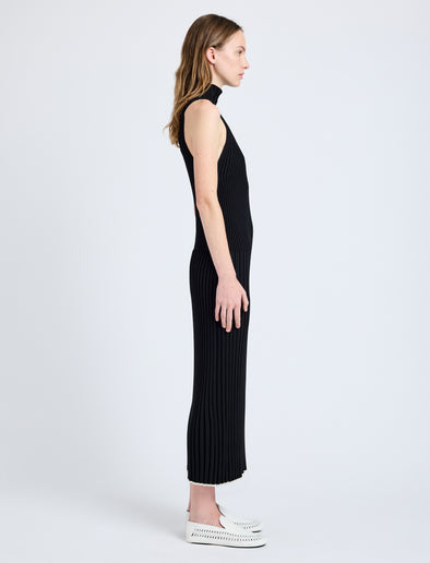 Proenza Schouler Side full length image of model wearing Maia Dress in Midweight Viscose Rib in Black