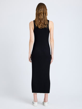 Proenza Schouler Back full length image of model wearing Maia Dress in Midweight Viscose Rib in Black