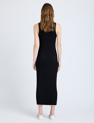 Proenza Schouler Back full length image of model wearing Maia Dress in Midweight Viscose Rib in Black