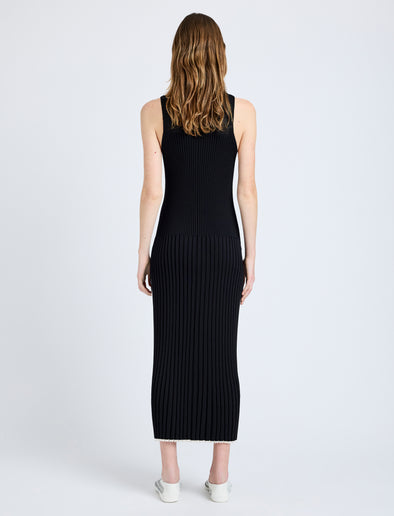 Proenza Schouler Back full length image of model wearing Maia Dress in Midweight Viscose Rib in Black