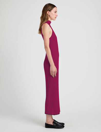 Proenza Schouler Side full length image of model wearing Maia Dress in Midweight Viscose Rib in Fucshia