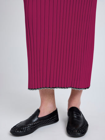 Proenza Schouler Detail image of model wearing Maia Dress in Midweight Viscose Rib in Fucshia