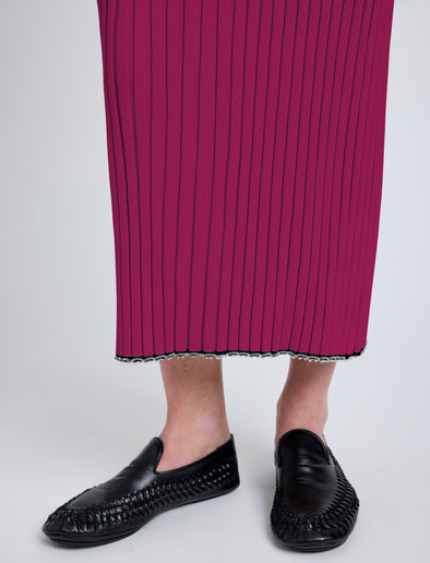 Proenza Schouler Detail image of model wearing Maia Dress in Midweight Viscose Rib in Fucshia