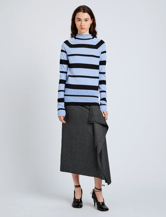 Proenza Schouler Front full length image of model wearing Gia Top in Superfine Merino Silk in Blue Multi