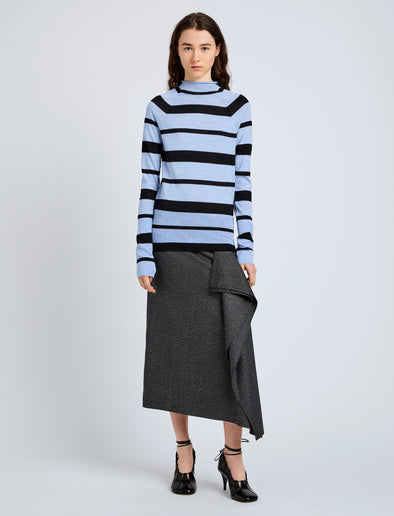 Proenza Schouler Front full length image of model wearing Gia Top in Superfine Merino Silk in Blue Multi