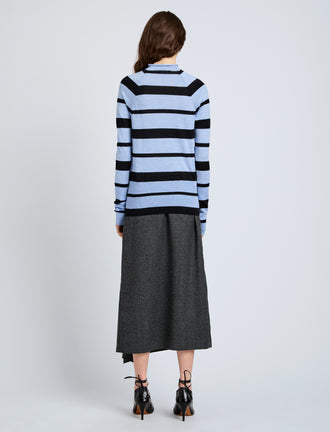 Proenza Schouler Back full length image of model wearing Gia Top in Superfine Merino Silk in Blue Multi