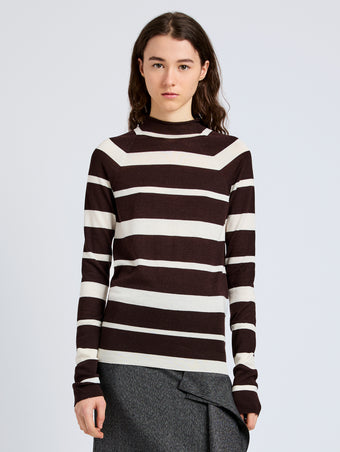 Proenza Schouler Front cropped image of model wearing Gia Top in Superfine Merino Silk in Brown Multi