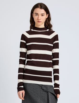 Proenza Schouler Front cropped image of model wearing Gia Top in Superfine Merino Silk in Brown Multi