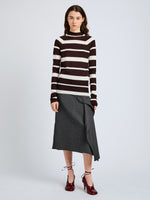 Proenza Schouler Front full length image of model wearing Gia Top in Superfine Merino Silk in Brown Multi
