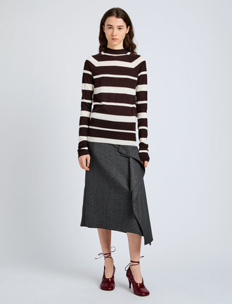 Proenza Schouler Front full length image of model wearing Gia Top in Superfine Merino Silk in Brown Multi