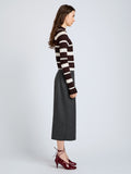 Proenza Schouler Side full length image of model wearing Gia Top in Superfine Merino Silk in Brown Multi