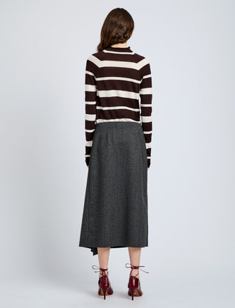 Proenza Schouler Back full length image of model wearing Gia Top in Superfine Merino Silk in Brown Multi