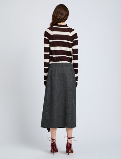 Proenza Schouler Back full length image of model wearing Gia Top in Superfine Merino Silk in Brown Multi