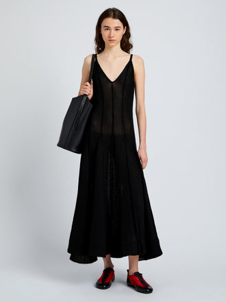 Proenza Schouler front image of model wearing Tavia Dress in Viscose Fringe Knit in black