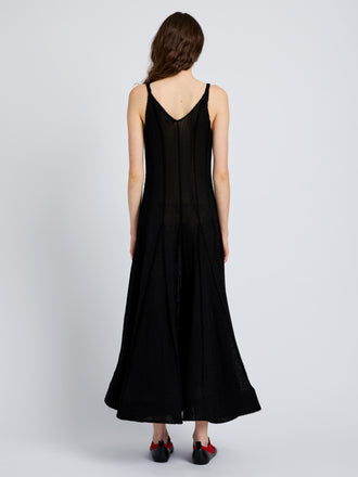 Proenza Schouler back image of model wearing Tavia Dress in Viscose Fringe Knit in black