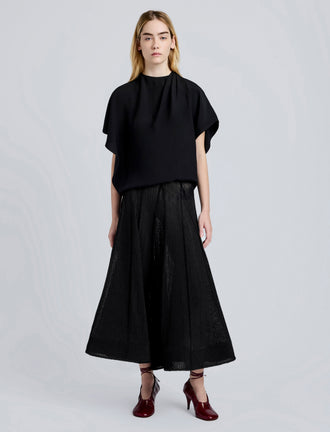 Proenza Schouler Front full length image of model wearing Tavia Skirt in Viscose Fringe Knit in Black