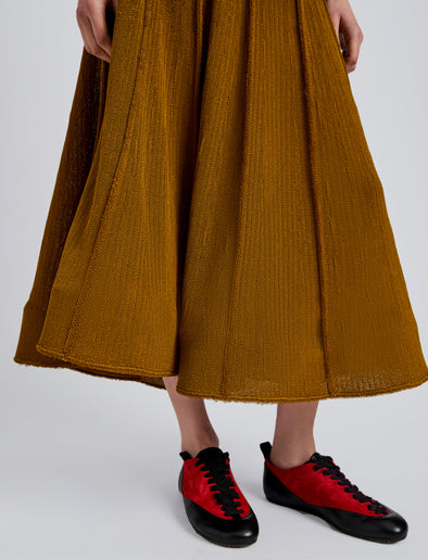 Proenza Schouler Detail image of model wearing Tavia Skirt in Viscose Fringe Knit in Olive