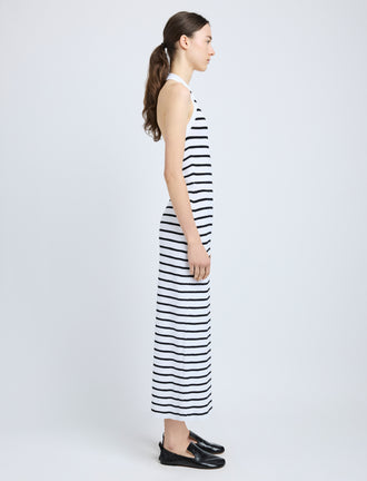 Proenza Schouler Side full length image of model wearing Meryl Dress in Matte Viscose Rib in White Multi