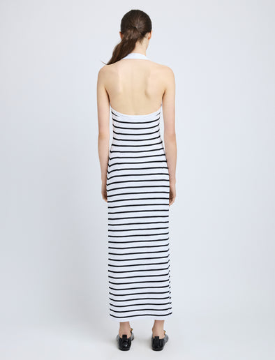Proenza Schouler Back full length image of model wearing Meryl Dress in Matte Viscose Rib in White Multi