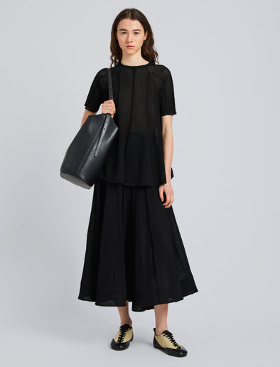 Proenza Schouler Front full length image of model wearing Tavia Top in Viscose Fringe Knit in Black