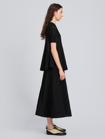 Proenza Schouler Side full length image of model wearing Tavia Top in Viscose Fringe Knit in Black