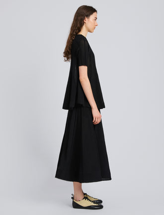 Proenza Schouler Side full length image of model wearing Tavia Top in Viscose Fringe Knit in Black
