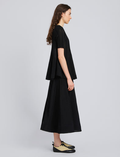 Proenza Schouler Side full length image of model wearing Tavia Top in Viscose Fringe Knit in Black
