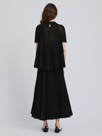 Proenza Schouler Back full length image of model wearing Tavia Top in Viscose Fringe Knit in Black