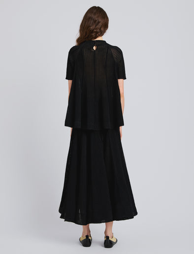 Proenza Schouler Back full length image of model wearing Tavia Top in Viscose Fringe Knit in Black