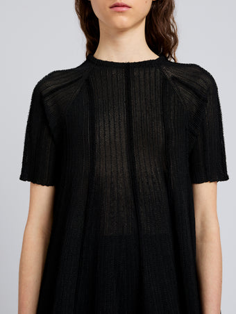Proenza Schouler Detail image of model wearing Tavia Top in Viscose Fringe Knit in Black