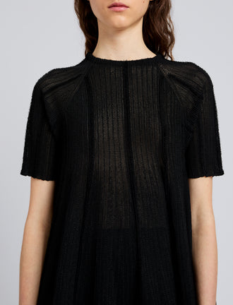 Proenza Schouler Detail image of model wearing Tavia Top in Viscose Fringe Knit in Black