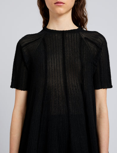 Proenza Schouler Detail image of model wearing Tavia Top in Viscose Fringe Knit in Black