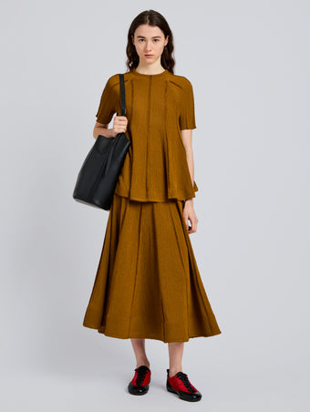 Proenza Schouler Front full length image of model wearing Tavia Top in Viscose Fringe Knit in Olive