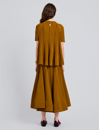 Proenza Schouler Back full length image of model wearing Tavia Top in Viscose Fringe Knit in Olive