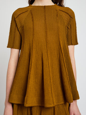 Proenza Schouler Detail image of model wearing Tavia Top in Viscose Fringe Knit in Olive