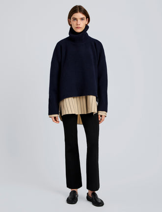 Proenza Schouler Front full length image of model wearing Shaila Pant in Silk Viscose Knit in Black